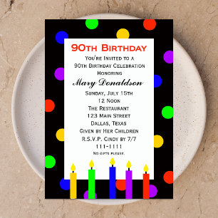 90th Birthday Party Invitation Candles and Dots