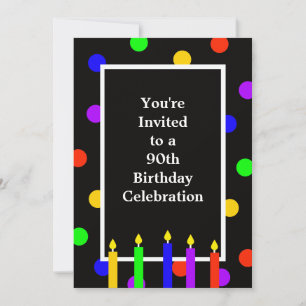 90th Birthday Party Invitation Colourful Candles