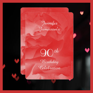 90th Birthday Party Invitation, Coral Pink Rose Invitation
