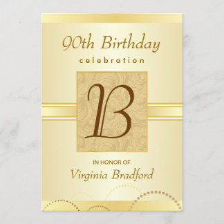 90th Birthday Party Invitation - Damask Monogram