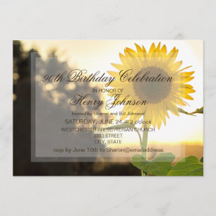 90th Birthday Party Invitation Featuring Sunflower
