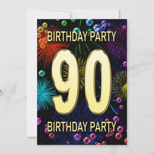 90th Birthday Party Invitation Fireworks Bubbles (Front)