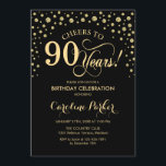 90th Birthday Party Invitation - Gold Black<br><div class="desc">90th Birthday Party Invitation.
Elegant design with faux glitter gold and black. Cheers to 90 Years! Message me if you need further customization.</div>