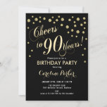 90th Birthday Party Invitation - Gold Black<br><div class="desc">90th Birthday Party Invitation for women or men. Elegant design with faux glitter gold and black. Features script font and confetti. Cheers to 90 Years! Perfect for a stylish milestone bday celebration.</div>