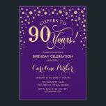 90th Birthday Party Invitation - Gold Purple<br><div class="desc">90th Birthday Party Invitation.
Elegant design with faux glitter gold and purple. Cheers to 90 Years! Message me if you need further customization.</div>