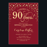 90th Birthday Party Invitation - Gold Red<br><div class="desc">90th Birthday Party Invitation.
Elegant design with faux glitter gold and dark red. Cheers to 90 Years! Message me if you need further customization.</div>