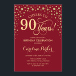 90th Birthday Party Invitation - Gold Red<br><div class="desc">90th Birthday Party Invitation.
Elegant design with faux glitter gold and dark red. Cheers to 90 Years! Message me if you need further customization.</div>