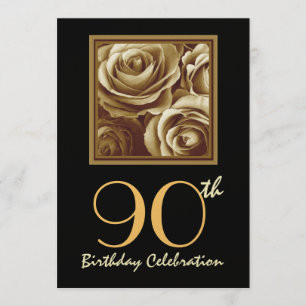 90th Birthday Party Invitation Gold Rose Bouquet