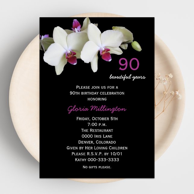 90th Birthday Party Invitation Orchids (Creator Uploaded)