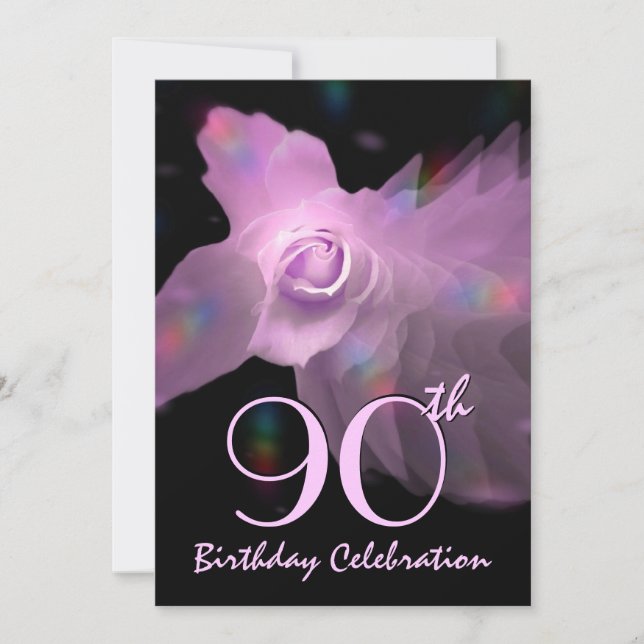 90th Birthday Party Invitation PINK Butterfly Rose (Front)
