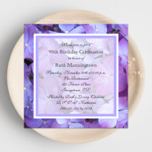 90th Birthday Party Invitation Purple Hydrangeas