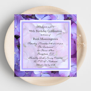 90th Birthday Party Invitation Purple Hydrangeas