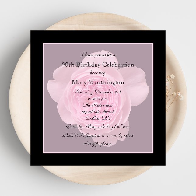 90th Birthday Party Invitation Rose for 90th (Creator Uploaded)