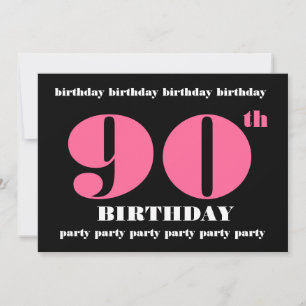 90th Birthday Party Invitation Template Pink Black