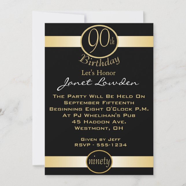 90th Birthday Party Invitations (Front)