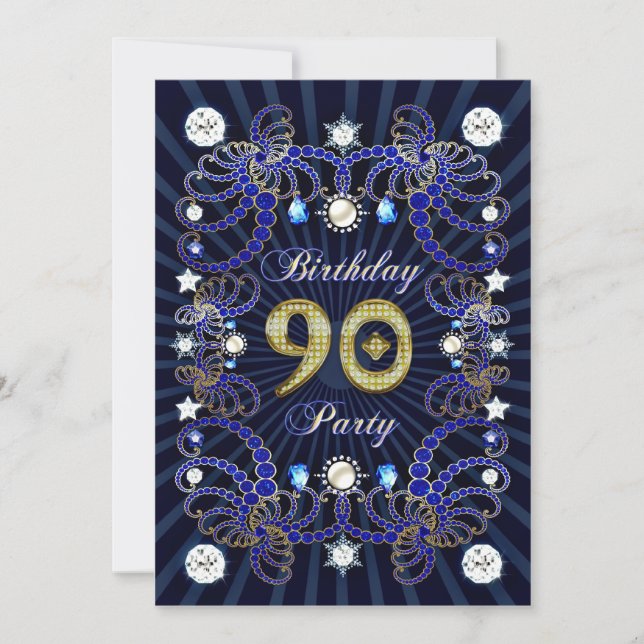 90th birthday party invite with masses of jewels (Front)