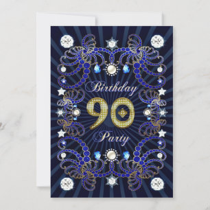 90th birthday party invite with masses of jewels