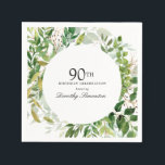90th Birthday Party Modern Green Botanical Napkin<br><div class="desc">Honor a special person with this elegant personalized Birthday party napkin. A variety of leaves and vines creates a round botanical frame.</div>