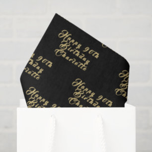 90th Birthday Party Name Black Modern Pattern Tissue Paper