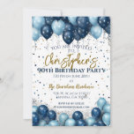 90th Birthday Party Navy Balloons Invitation<br><div class="desc">A gorgeous 90th birthday party or celebration invitation.
A fabulous navy blue and pale blue balloons design with lots of space for your party details - perfect to announce a celebration for a ninetieth party. Stylish flat card invitation.</div>