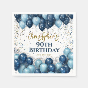 90th Birthday Party Navy Balloons Napkin