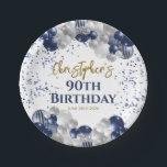 90th Birthday Party Navy Balloons Paper Plate<br><div class="desc">A gorgeous 90th birthday party or celebration paper plate. This fabulous navy blue and silver balloons design is the perfect tableware to decorate your table for a 90th celebration or ninetieth party.</div>