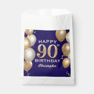 90th Birthday Party Navy Blue and Gold Balloons Favour Bag