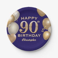 90th Birthday Party Navy Blue and Gold Balloons