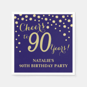 90th Birthday Party Navy Blue and Gold Diamond Napkin