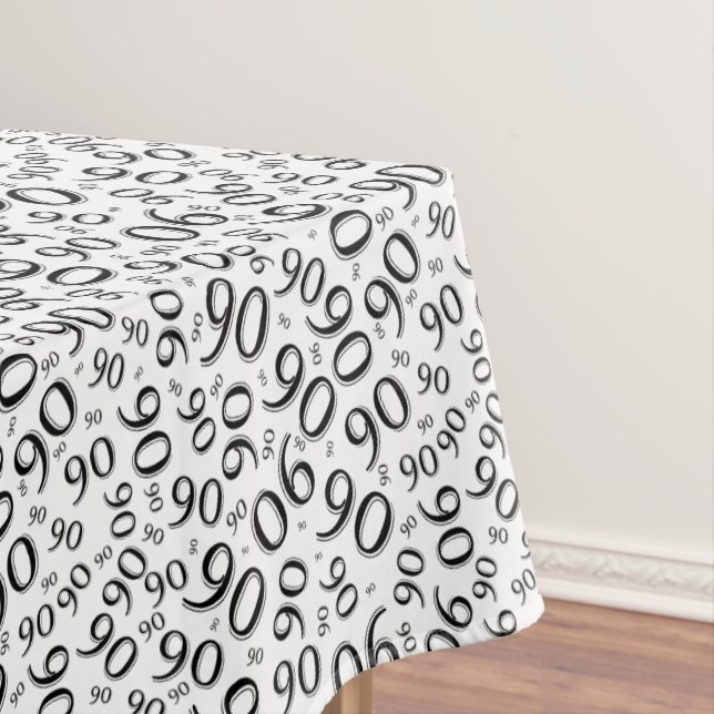 90th Birthday Party Number Pattern Black and White Tablecloth (In Situ)