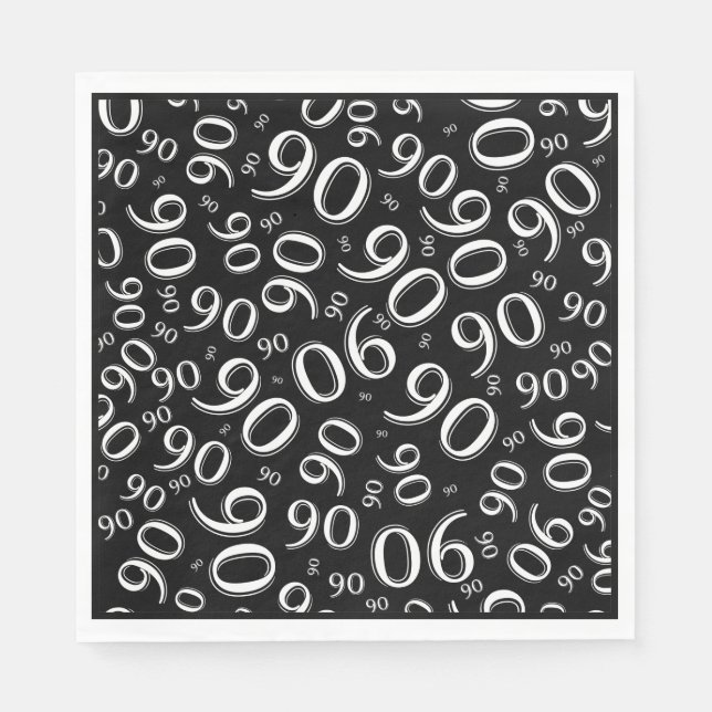90th Birthday Party Number Pattern Black/White Napkin (Front)
