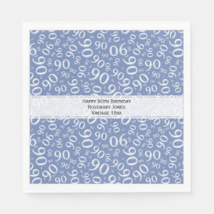 90th Birthday Party Number Pattern Blue and White Napkin