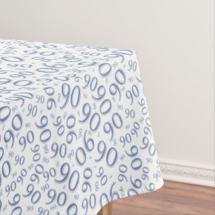 90th Birthday Party Number Pattern Blue and White Tablecloth