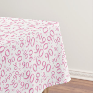 90th Birthday Party Number Pattern Pink and White Tablecloth