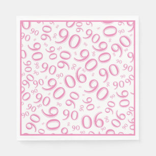 90th Birthday Party Number Pattern Pink/White Napkin