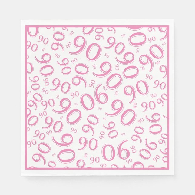 90th Birthday Party Number Pattern Pink/White Napkin (Front)