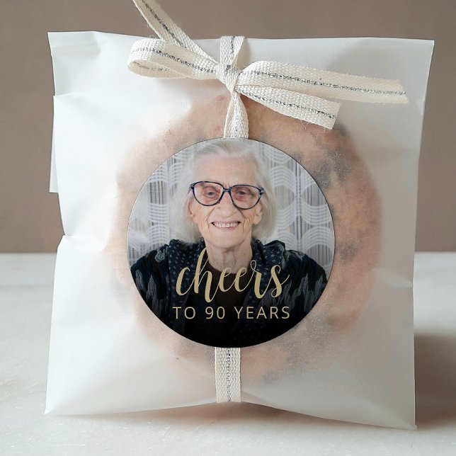 90th Birthday Party Photo Cheers Classic Round Sticker (Creator Uploaded)