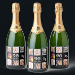 90th birthday party photo collage black sparkling wine label<br><div class="desc">A bottle label for a 90th birthday party,  celebrating her life with a collage of 8 of your photos.  Templates for a name,  age 90 and a date.  Date of birth or the date of the party.  White and grey coloured letters.  Elegant black background.</div>