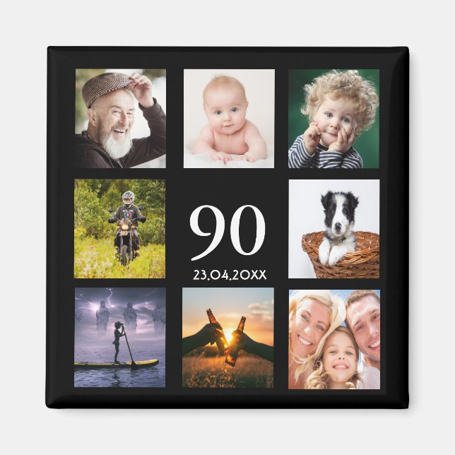 90th birthday party photo collage guy black magnet (Front)