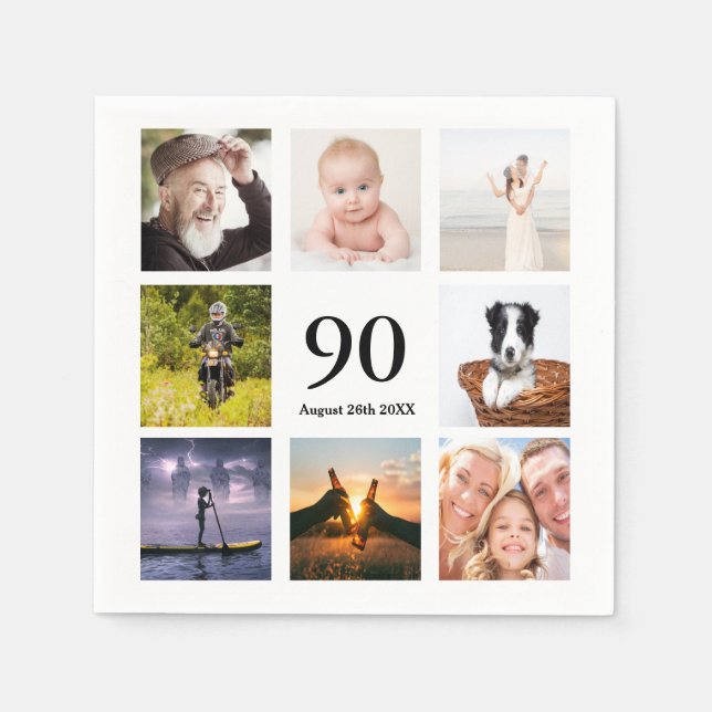 90th birthday party photo collage guys napkin (Front)