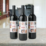 90th birthday party photo collage name wine label<br><div class="desc">A bottle label for a 90th birthday party,  celebrating her life with a collage of 8 of your photos.  Templates for a name,  age 90 and a date.  Date of birth or the date of the party.  Coral and burgundy colored letters.  White background.</div>