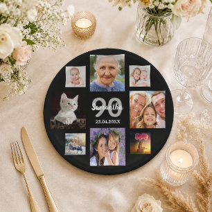 90th birthday party photo collage woman black paper plate