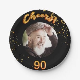 90th birthday party photo gold balloons black paper plate