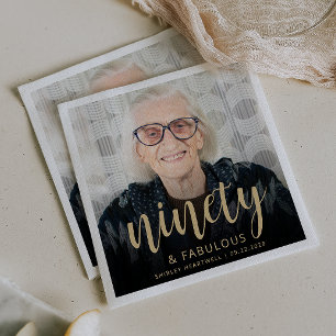 90th Birthday Party Photo Script 90 and Fabulous Napkin