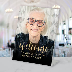 90th Birthday Party Photo Welcome Pedestal Sign