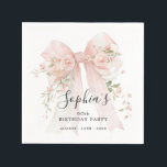 90th Birthday Party Pink Bow with Roses Cocktail Napkin<br><div class="desc">Blush pink watercolor coquette bow is decorated with roses and sage green greenery.</div>