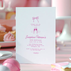 90th Birthday Party Pink Whimsical Dainty Doodle  Invitation