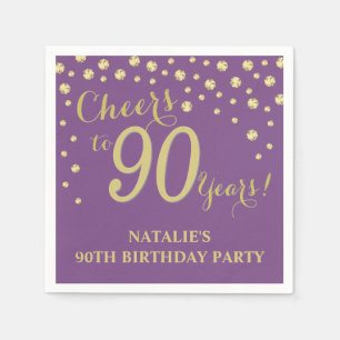 90th Birthday Party Purple and Gold Diamond Napkin