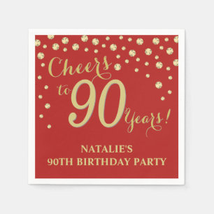 90th Birthday Party Red and Gold Diamond Napkins