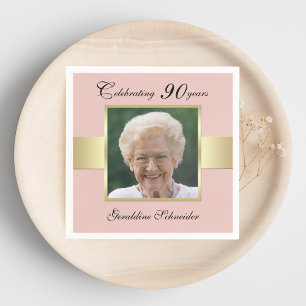90th Birthday Party Rose Gold Photo Napkin